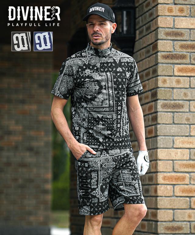 DIVINER GOLF セットアップ M バンダナ柄 ゴルフ ネイビー 総柄 DIVINER GOLF セットアップ M バンダナ柄 ゴルフ ネイビー 総柄