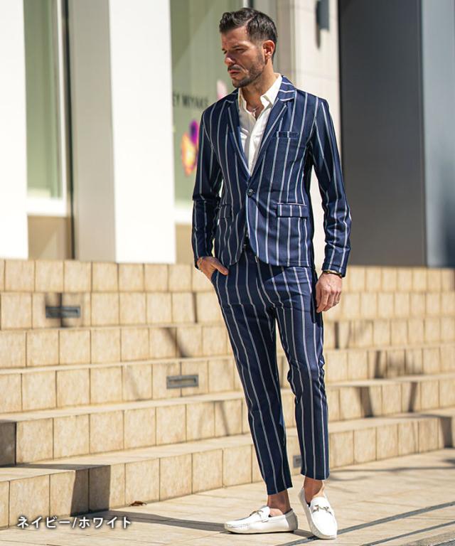 セットアップ メンズ ジャケット スーツ カジュアルスーツ ストライプ