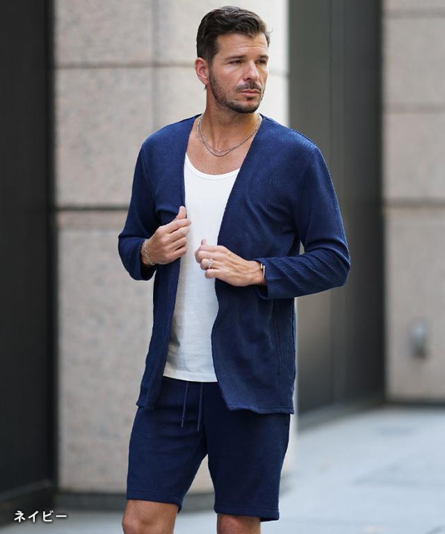 セットアップ メンズ カーディガン ハーフパンツ 上下セット ハーフ