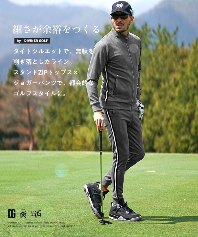 【DIVINER GOLF】 ゴルフウェア メンズ セットアップ スタンドジャケット ゴルフ 上下セット フェイクスエード ジョガーパンツ スウェット サイドライン おしゃれ 大きいサイズ XL XXL JOKER ジョーカー ディバイナーゴルフ 新作 夏新作 夏服_4