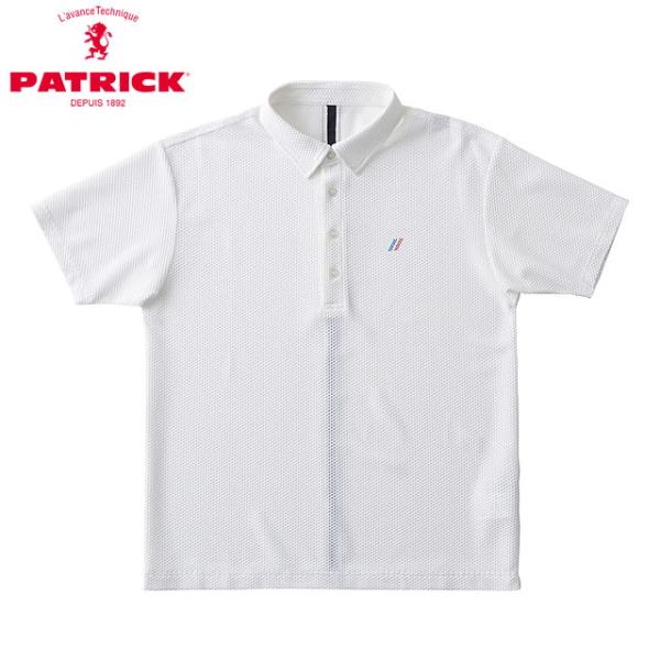 PATRICK GOLF パトリック ゴルフ メンズ  プラスリッチメッシュポロシャツ WHT ホワイト 半袖シャツ ショートスリーブ 吸汗速乾 UVカット 返品交換送料無料