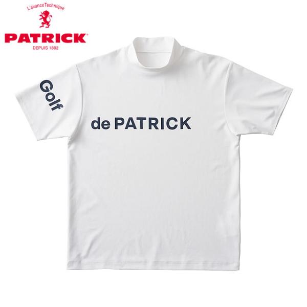 PATRICK GOLF パトリック ゴルフ メンズ ベアスムースロゴプリントモックネック WHT ホワイト 半袖シャツ 接触冷感 UVカット 返品交換送料無料