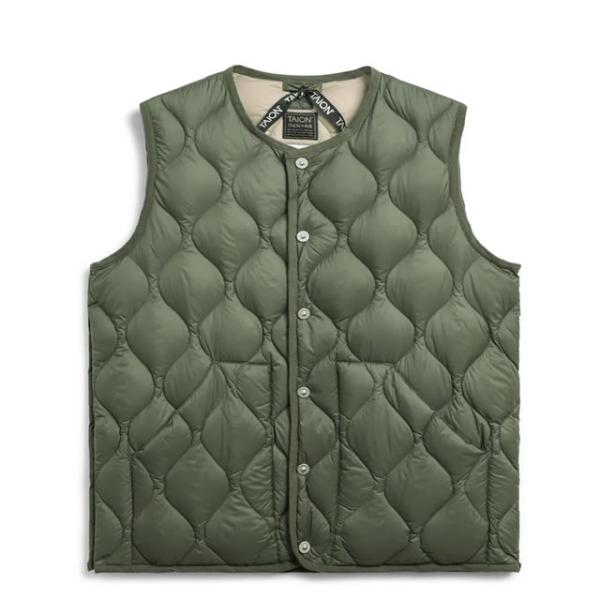 ジャケット・アウター TAION MILITARY CREW NECK DOWN VEST TAION Military Crew Neck Down Vest Dark Olive at CareOfCarl.com