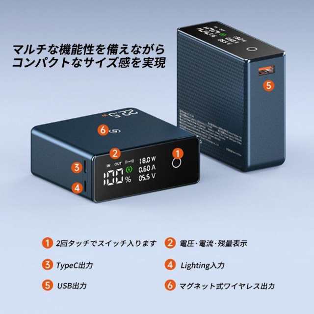 モバイルバッテリー 大容量 20000mah 急速充電 magsafe マグネット