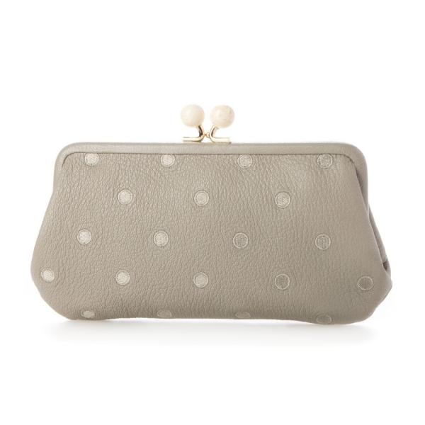 長財布 財布 レディース がま口財布 グレー ドット Perche ペルケ アクリル玉 GYDOT 本革 革 おしゃれ さいふ お財布 小銭入れ がま口の通販は