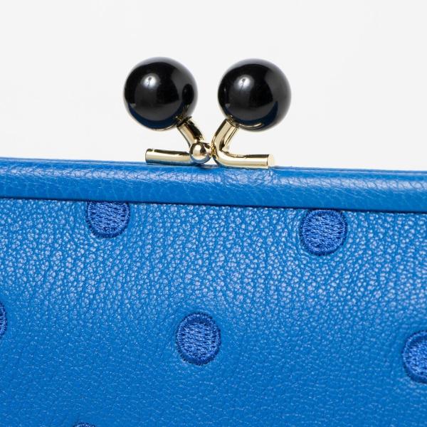 長財布 財布 レディース がま口財布 ブルー ドット Perche