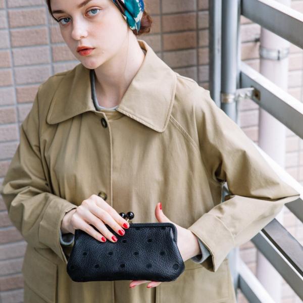 長財布 財布 レディース がま口財布 グリーン ドット Perche ペルケ