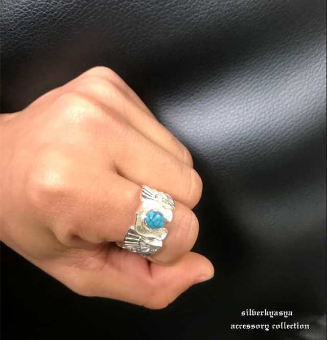 シルバー925 ターコイズ フェザーリング ホースシューリング