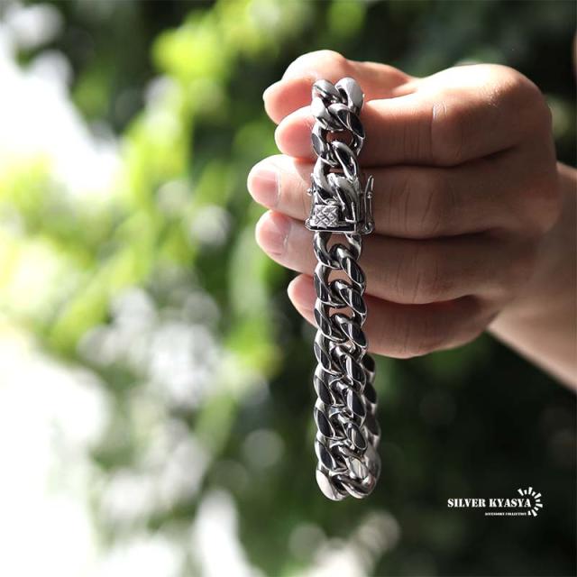 316L 幅14mm 太め メンズ ブレスレット シルバー 喜平チェーン B