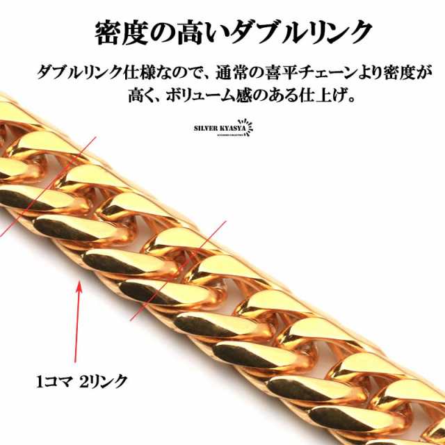 チェーンブレスレット メンズ ゴールド 金 18k gp 6面カット ダブル ...