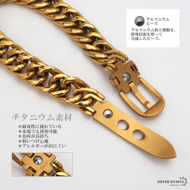 純チタンブレスレット ベルト ダブル喜平ブレスレット ゴールド