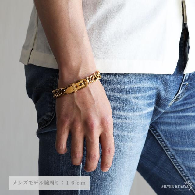 純チタンブレスレット ベルト ダブル喜平ブレスレット ゴールド