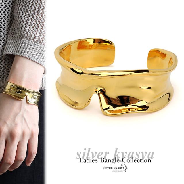 ボーンカフバングル ゴールド 18KGP 太めバングル スリット なめらか 艷やか 大ぶり シンプル 人気 トレンド 流行り 大人 お洒落 おしゃれ モードの通販は 5,676円