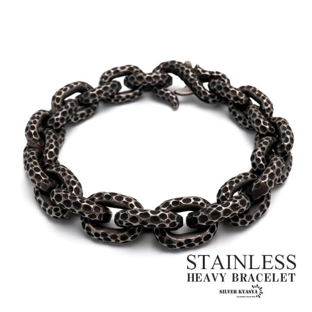 サージカルステンレス316L 槌目チェーンブレスレット シルバー アンカーチェーンブレス タタキ フック ごつめ チェーンブレスレット ヘビーブレスレット ステンレス メンズ 男性 お洒落 人気 トレンド 流行り 金属アレルギー対応の通販は