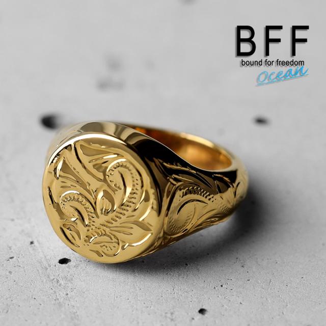 BFF ブランド プルメリア 印台リング スモール 小ぶり ゴールド 18K GP gold 金色 丸型 サークル スタンプリング シグネットリング ハワイ ハワイアンジュエリー 手彫り 彫金 専用BOX付属の通販は 5,394円