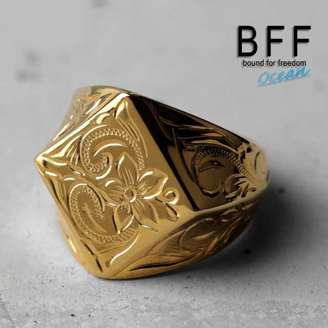 BFF ブランド プルメリア 印台リング ラージ ごつめ ゴールド 18K GP gold 金色 菱形 ダイヤ型 スタンプリング シグネットリング ハワイ