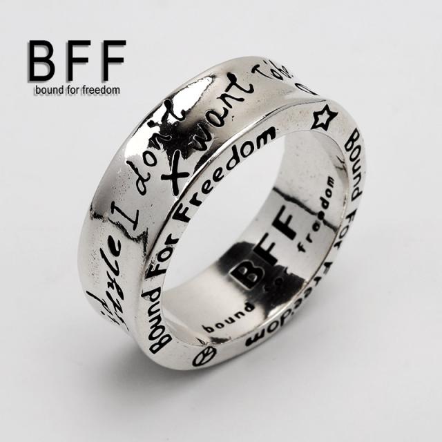 BFF ブランド RAKUGAKIリング シルバーリング メンズ 指輪 シルバー925 彫金 英語 英文字 金属アレルギー対応 専用BOX付属の通販は
