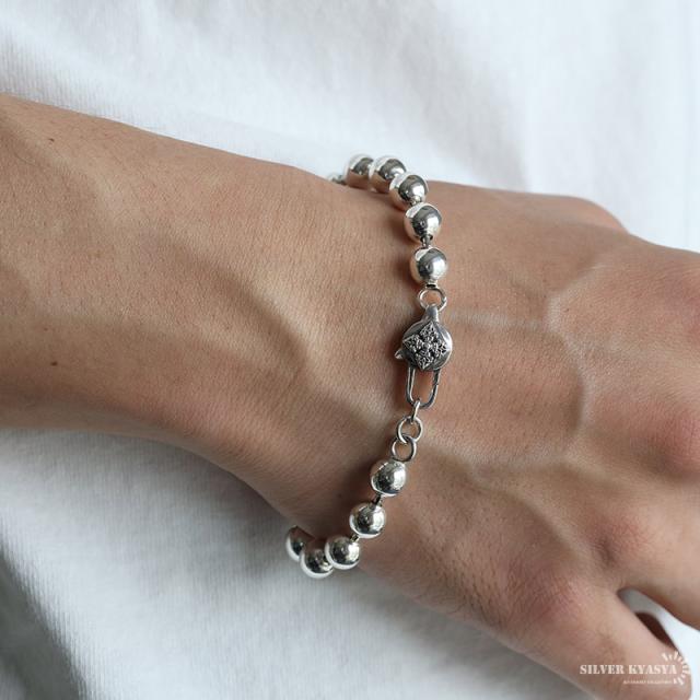 サファイア ＆ クロスボール アンクレット / 天然石 シルバー925 天然シルバーオブシディアンブレス 12mm [b865-12mm