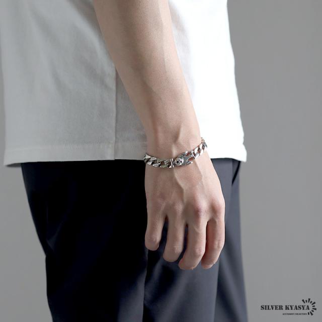 シルバー925 スカルブレスレット 唐草ブレスレット 喜平ブレスレット