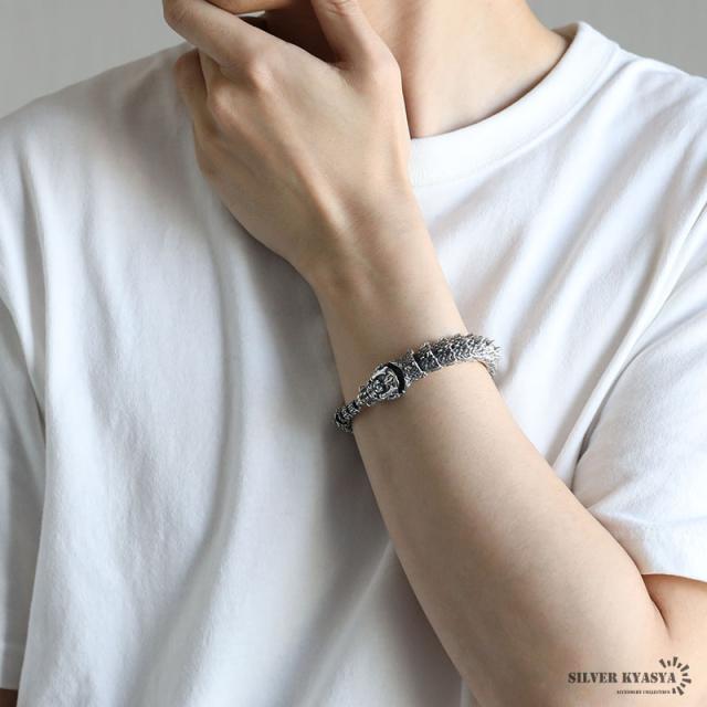 シルバー925 ド迫力 ドラゴンブレスレット 燻 龍ブレスレット 竜