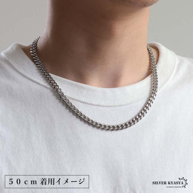 SILVER 925 90's OLD 6面 喜平 チェーンネックレス 50cm 幅12mm STAINLESS STEEL ステンレス 喜平ネックレス 6面カット