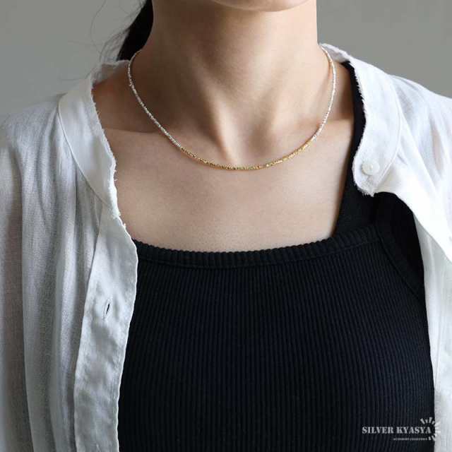 シルバー925 不揃いビーズネックレス バイカラーネックレス シルバー925 不揃いビーズネックレス バイカラーネックレス