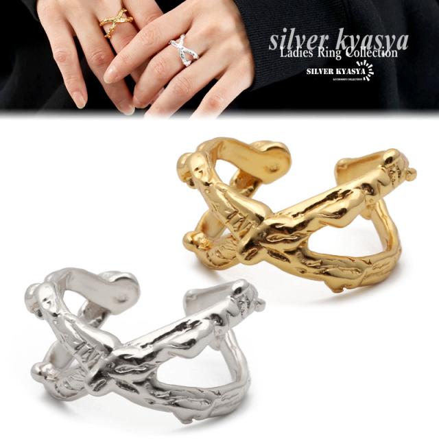 シルバー925 リング 指輪 レディース シルバー S925 レディースリング シンプル レイヤード クロス でこぼこ 18KGP ゴールド gold silver 金色 銀色 金属アレルギー対応 オープンリング フリーサイズの通販は 5,830円