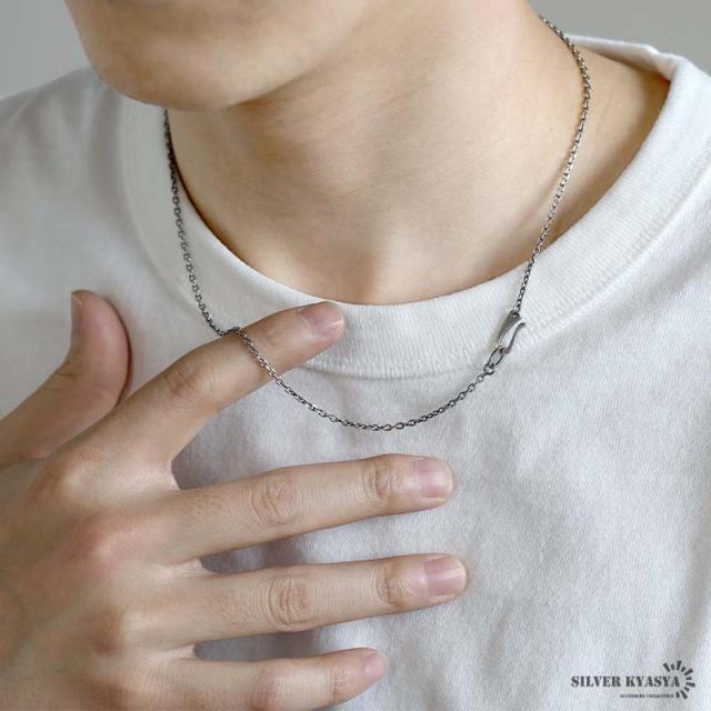 シルバー925 燻し仕上げ あずきチェーン ネックレス 幅2mm 50cm 4面