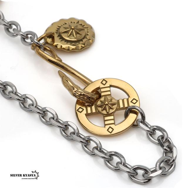 316L ゴールドフェザーネックレス 金 メンズ 太陽メタル インディアン  