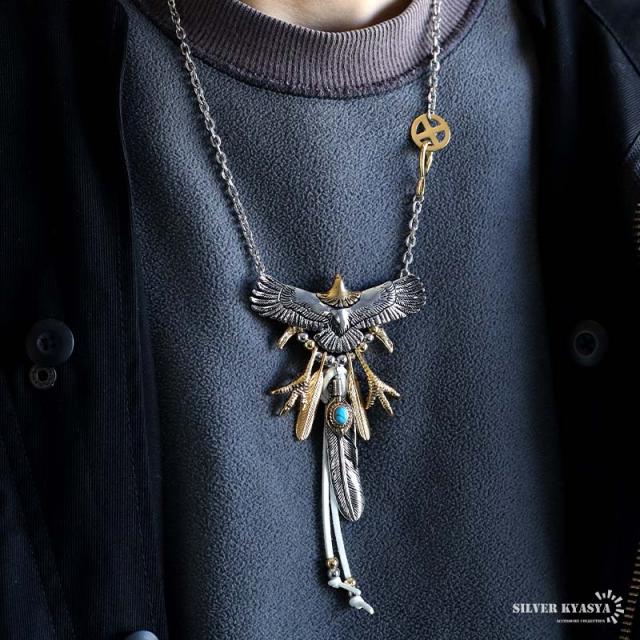 インディアンジュエリー イーグルネックレス フェザー silver925 右向き