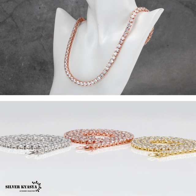 太め 6mm テニスチェーンネックレス メンズ シルバー ゴールド