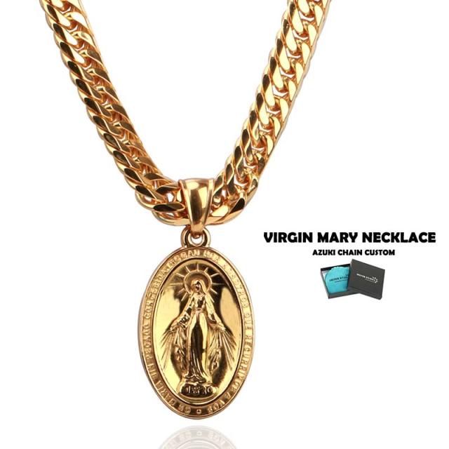 6面カット ダブル喜平ネックレス 18k gp 奇跡のメダイ ネックレス ゴールド 18金 仕上げ 聖母 メダイ ペンダント メンズ HIPHOP b系 50cm 60cm 専用BOX付属の通販は