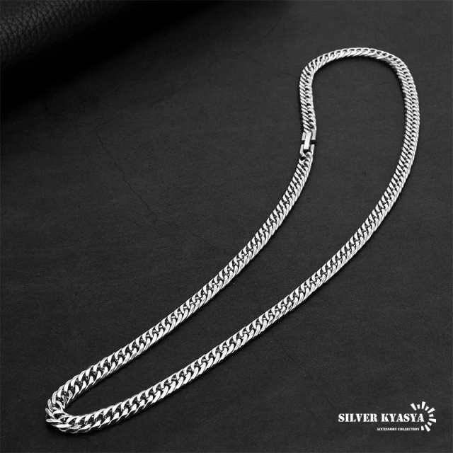 細め 幅6mm ステンレス 6面カット ダブル喜平ネックレス 中折
