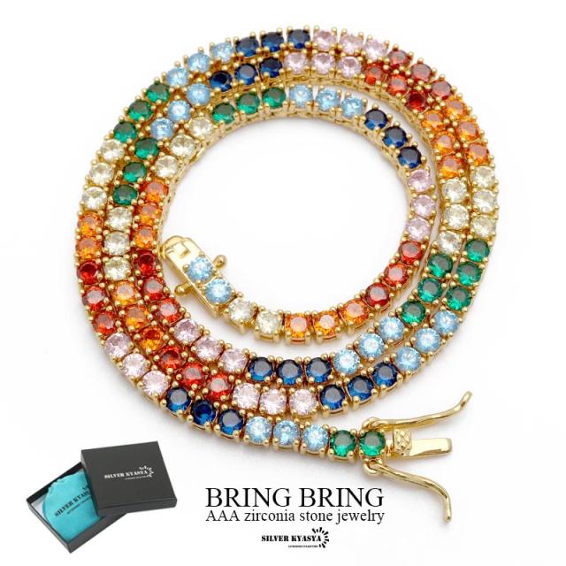 7色ストーンネックレス ブリンブリン AAA CZ テニスチェーン カラフル パヴェ gold ゴールド HIPHOP系 B系 ストリート ラップ ダンス 男性 専用BOX付属の通販は 9,900円