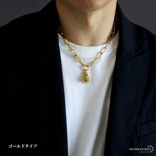 ステンレス ツインベルネックレス 唐草 クレーンベル ネックレス