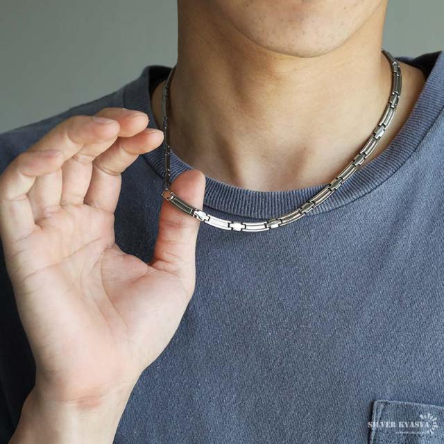 純チタン 磁気ネックレス シルバー Titanium チタンネックレス