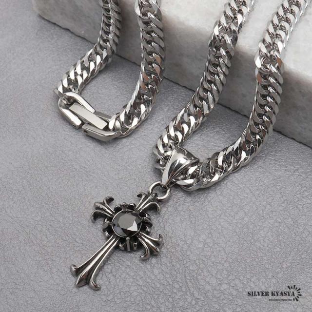ステンレス クロスネックレス シルバー ダブル喜平チェーンネックレス 幅6mm 長さ50cm/60cm ストーン ゴシック オニキス 中折式 メンズ 男性 お洒落 人気 トレンド 流行り 金属アレルギー対応の通販は 6,820円