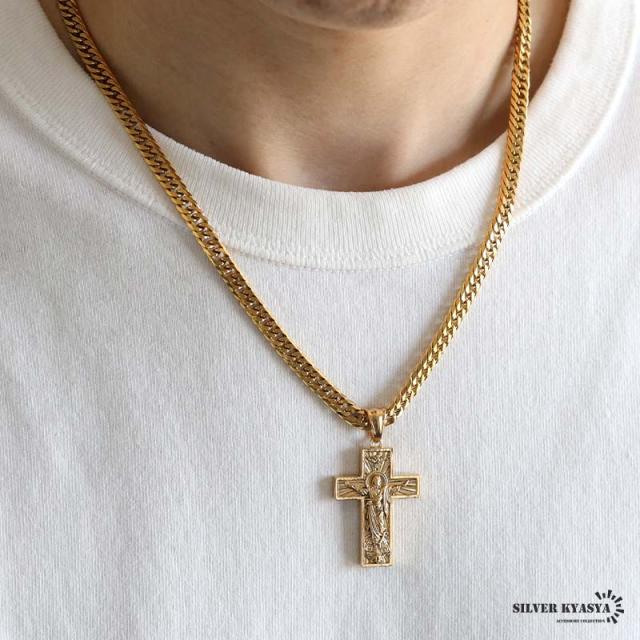 シルバー925 メンズ 18k gp ネックレス クロス 十字架 ゴールドダブル