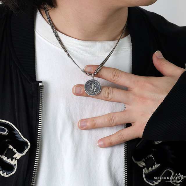 コインネックレス メンズ シルバー925 ネックレス 6面カット