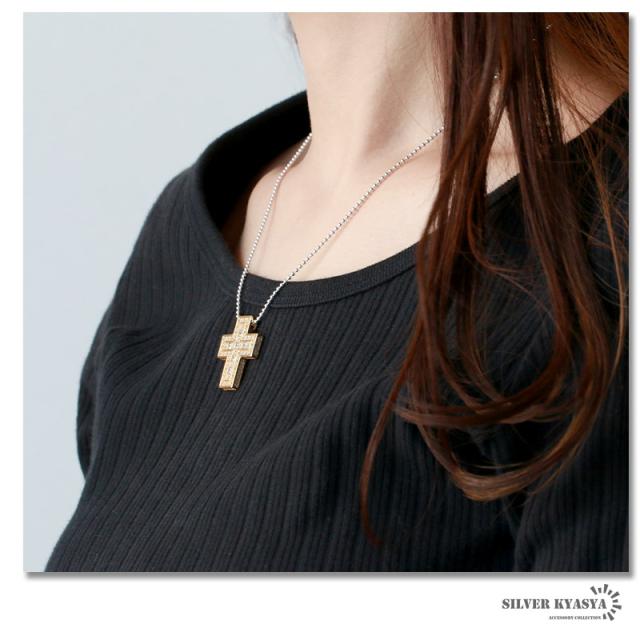 シルバー925 メンズ 18k gp ネックレス クロス 十字架 ゴールドダブル