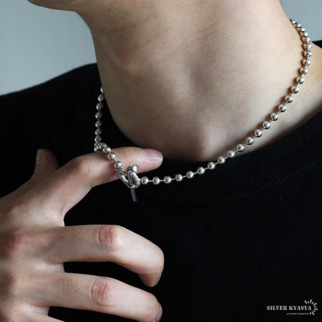 Silver925 馬蹄チェーンネックレス 刻印入り ユニセックス 55cm シルバー925 ボールチェーンネックレス 唐草マンテル式