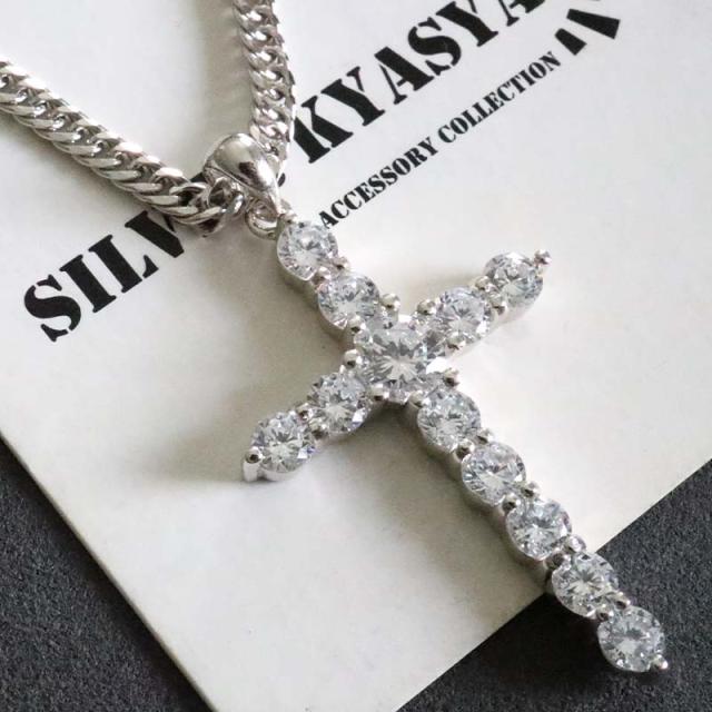 シルバー925 クロスネックレス ダブル喜平ネックレス ストーン