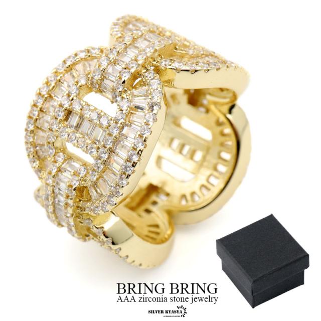 アンカーチェーンリング ブリンブリン パヴェ CZ AAA 指輪 チェーンモチーフ 18k GP スクエアストーン 爪留め HIPHOP系 B系 専用BOX付属の通販は 7,396円