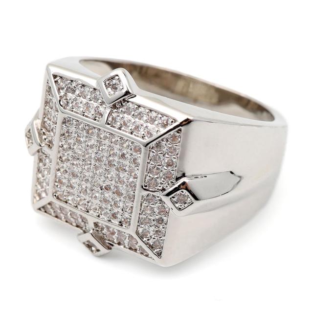 印台リング ブリンブリン パヴェ キュービックジルコニア CZ AAA 指輪 スクエア 四角 HIPHOP系 B系 ストリート ラップ ダンス シルバー 銀 専用BOX付属の通販は