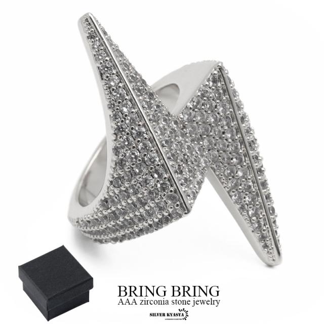 稲妻リング ブリンブリン サンダー 雷 パヴェ CZ AAA 18k wg GP 指輪 キュービックジルコニア HIPHOP系 B系 ストリート ラップ シルバー 銀 専用BOX付属の通販は 5,720円
