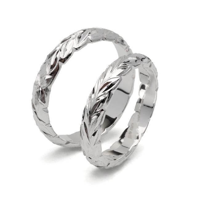 ハワイアンジュエリー リング シルバーリング ペアリング カップル 指輪 シルバー925 S925 プルメリア マイレ hawaii 甲丸 ピンキーリング 2個セット 刻印 手彫り 専用BOX付属の通販は