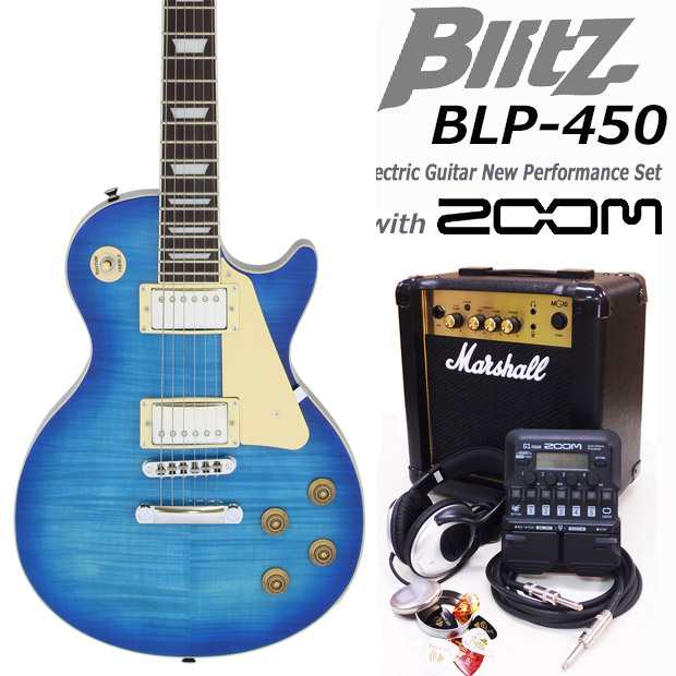 Blitz ブリッツ BLP-450 SBL エレキギター マーシャルアンプ付 初心者セット18点 ZOOM G1Four付き【エレキギター初心者】