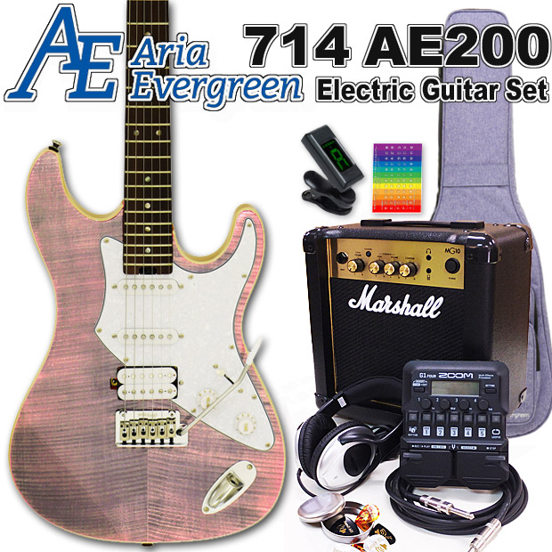 AriaProII 714 AE200 LV アリア・エヴァーグリーン エレキギター初心者 18点セット MarshallアンプとZOOM G1Four付属【エレキ ギター初心者】【エレクトリックギター】の通販は 44,395円