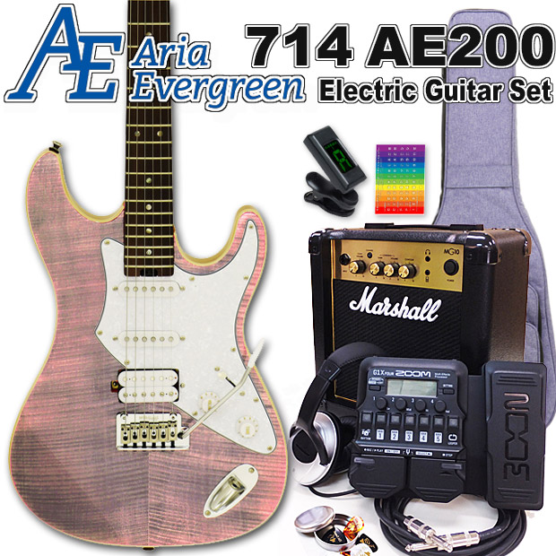 AriaProII 714 AE200 LV アリア・エヴァーグリーン エレキギター初心者 18点セット MarshallアンプとZOOM G1XFour付属【エレキ ギター初心者】【エレクトリックギター】の通販は 45,370円