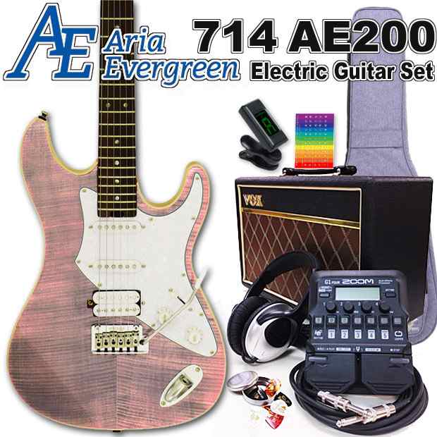 AriaProII 714 AE200 LV アリア・エヴァーグリーン エレキギター初心者 18点セット VOXアンプとZOOM G1Four付属【エレキ ギター初心者】